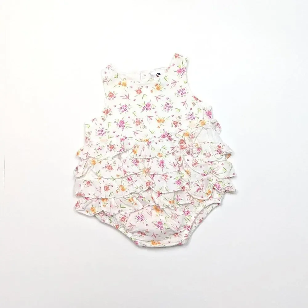 Absorba Sunsuit Baby Girls Size 6m White Floral Ruffle Bum Bubble Romper